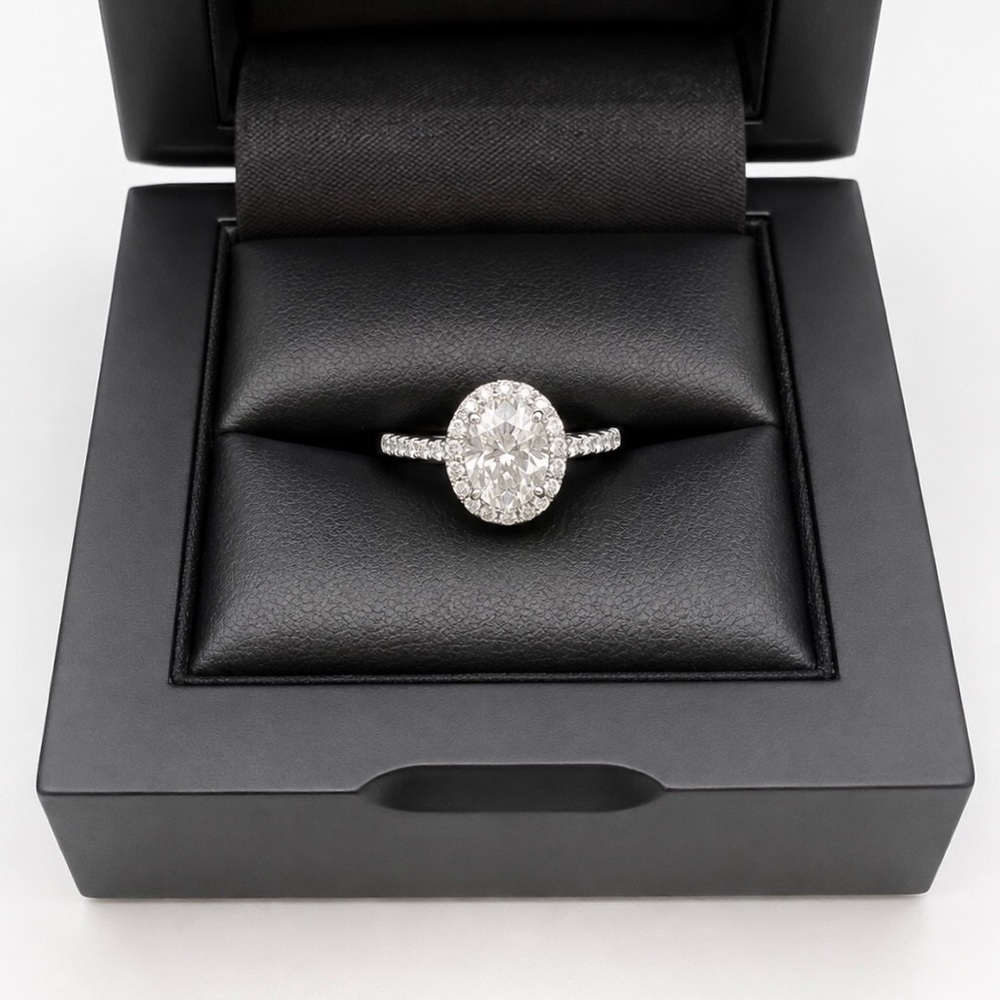 925 Sterling Silver 1.50CT MOISSANITE Oval Cut Halo Ring size 6